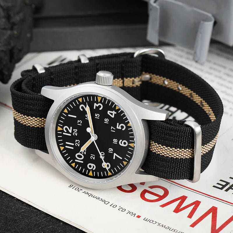 Militado ML05 38mm Military Field Watch VH31 Sweep Quartz Movement Domed Sapphire Crystal Waterproof 100M Super Luminous Watches