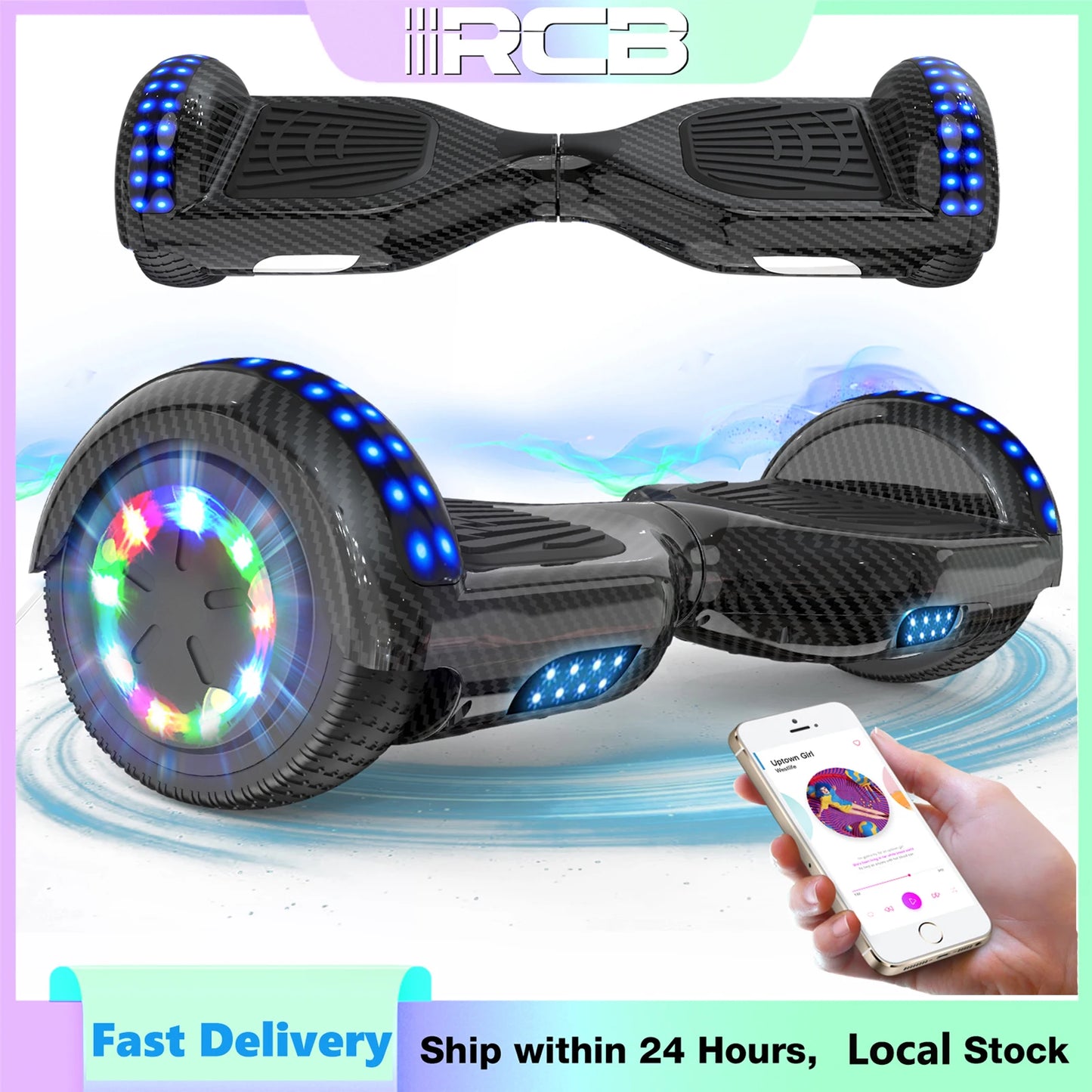 RCB Hoverboard, 6.5 Inch Two Wheel Hoverboard with Bluetooth Speaker with LED Light, Hoverboard Great Gift for Kids and Adults