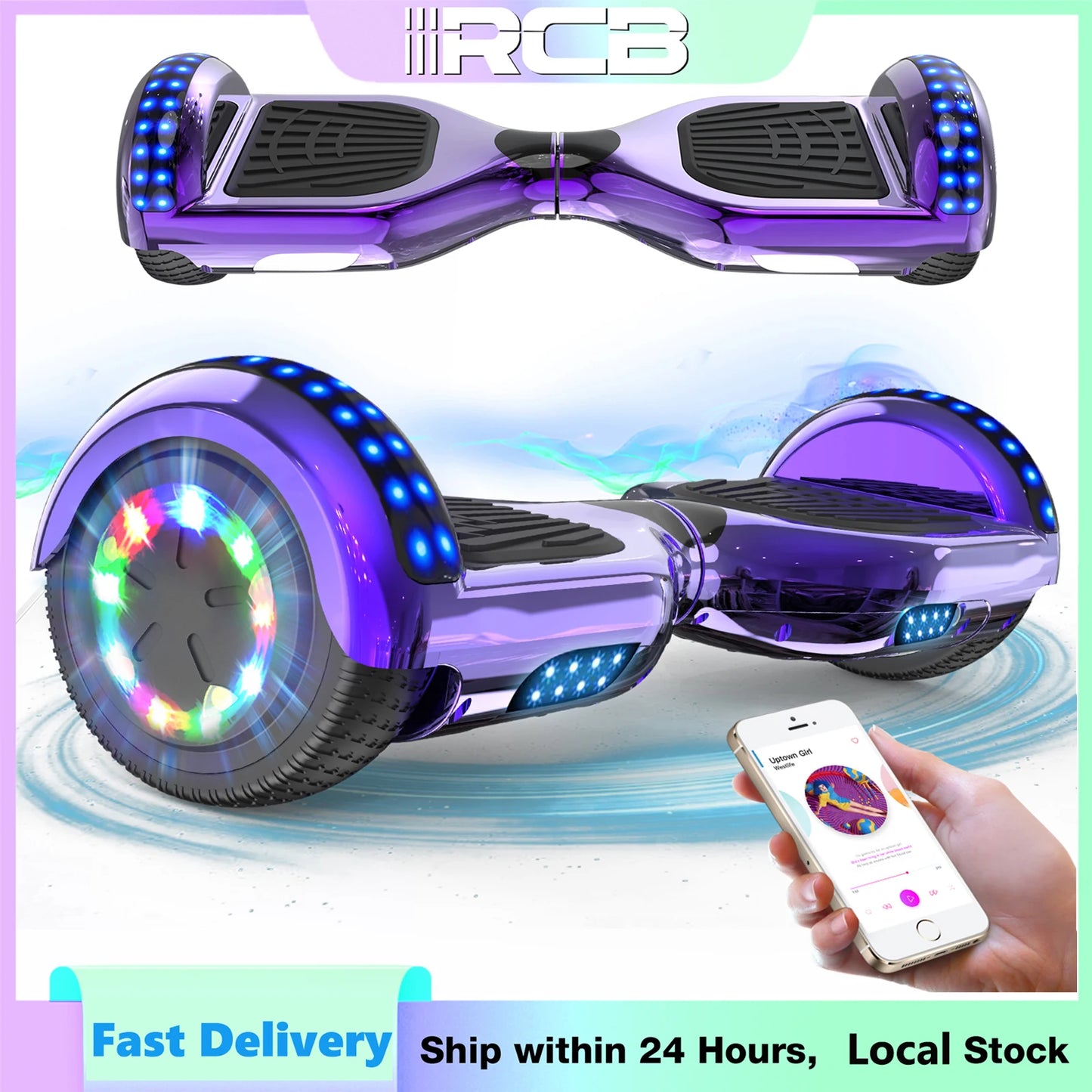 RCB Hoverboard, 6.5 Inch Two Wheel Hoverboard with Bluetooth Speaker with LED Light, Hoverboard Great Gift for Kids and Adults