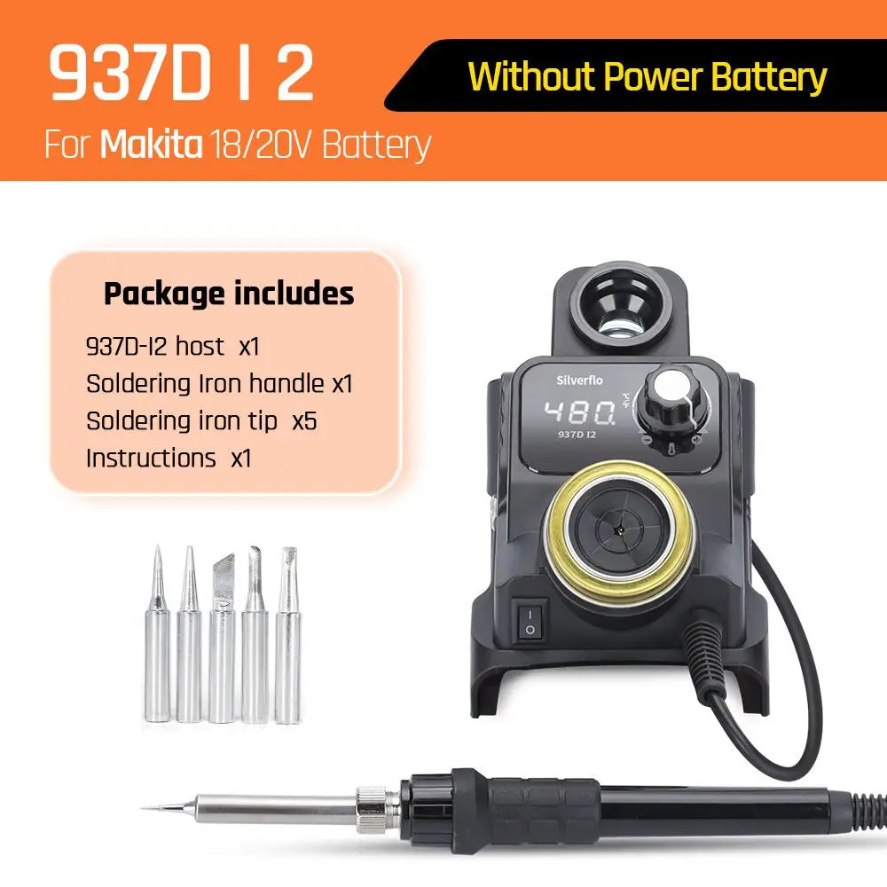 Silverflo 937DI Cordless Soldering Station Portable Soldering Station with Sleep Mode for DEWALT/Milwaukee/MAKITA/Battery 18/20V