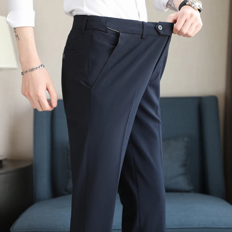 Men's Summer Pants Business Formal Wear Elastic Waist Suit Pants For Men Clothing 2024 Slim Fit Full Length Trousers Big Size 44