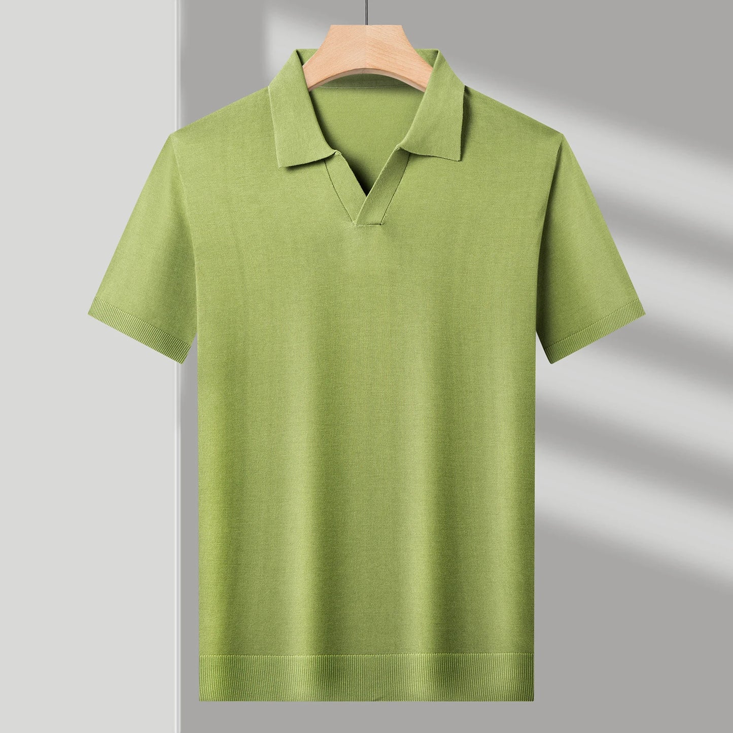 Men's Mulberry Silk Knit Polos 2024 Summer Classic Turn Down Color Lyocell Cotton Knitwear Short Sleeve Thin Knit Tee Shirts