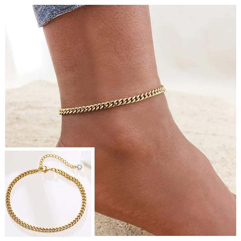 Snake Chain Anklet for Women Girls Adjustable Summer Beach Chain Anklet Bracelet Mother's Day Gifts Stainless Steel Not Allergic