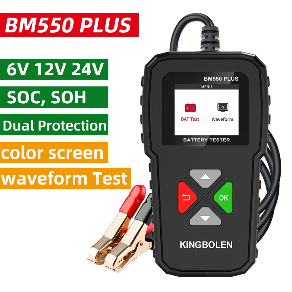 KINGBOLEN BM550 Car Battery Tester 6V 12V 24V 100-2000 CCA Battery System Detect Auto Battery Analyzer Car Battery Tool PK KW208