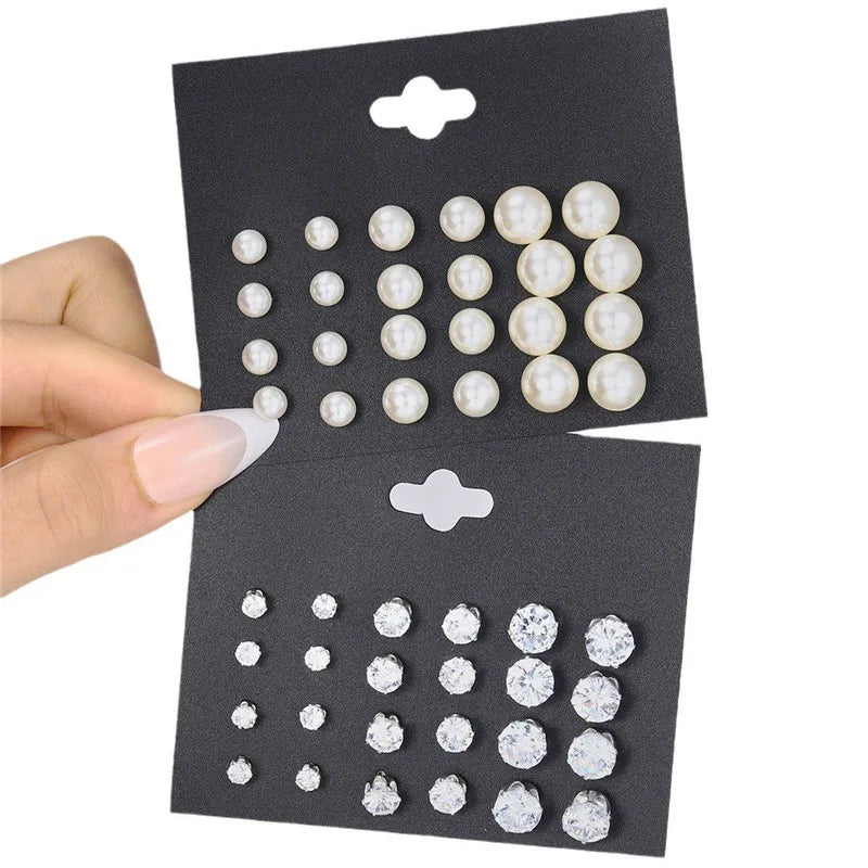 LETAPI 12 pairs/set Female Pearl Earrings Set For Women Bohemian Geometric Stud Earrings for Women Fashion Jewelry Gifts
