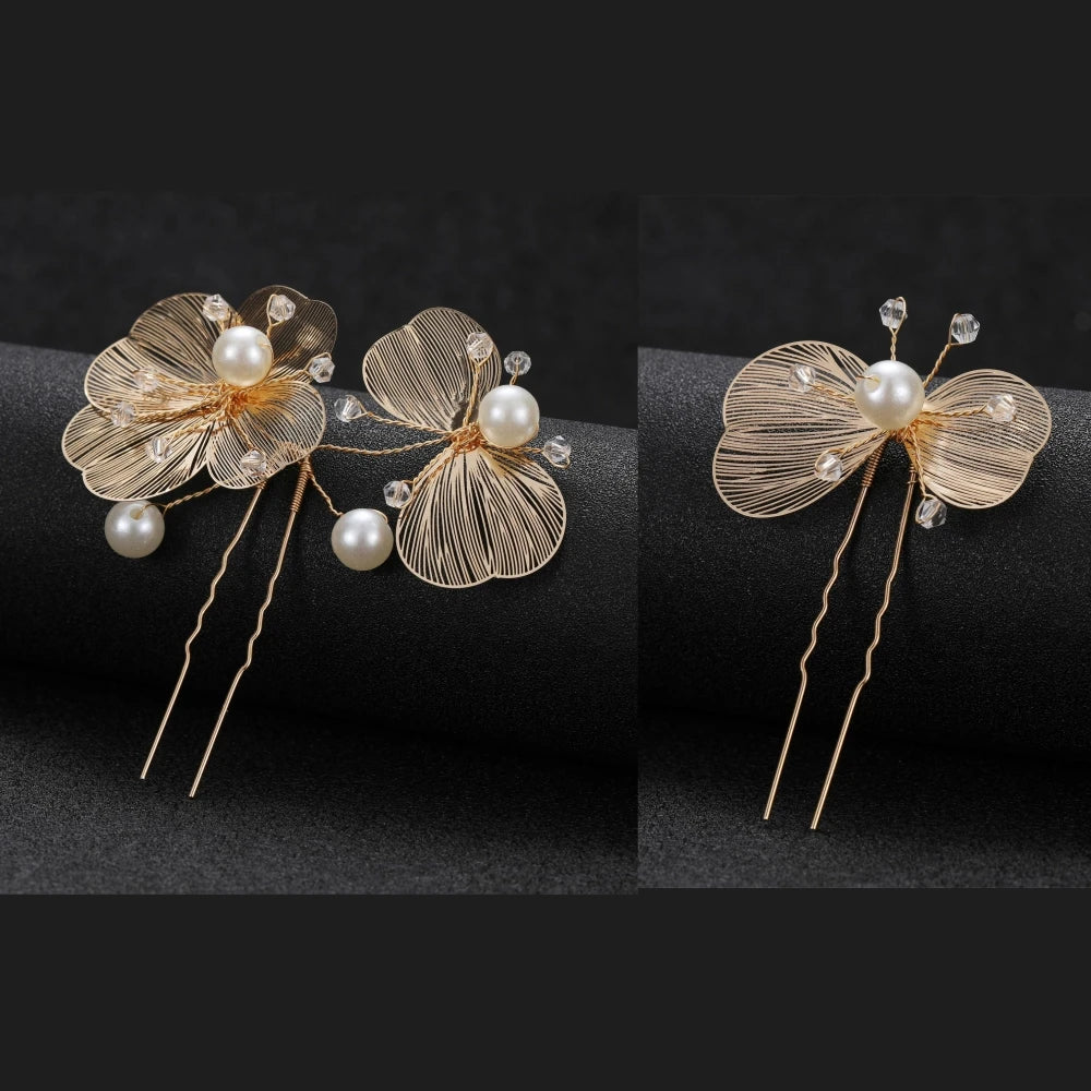 Bride Wedding Hair Combs Gold/Silver Color Alloy Flower Hairpin Clips for Women Birthday Party Headpiece Bridesmaid Hair Jewelry