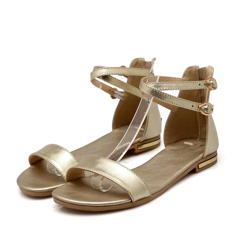 Summer Shoes Women's Sandals Big Size Genuine Leather Gold Flats Casual Beach Shoe White Gladiator Flip Flops Female Comfortable