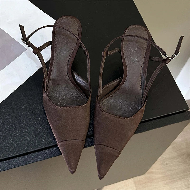 Eilyken Spring Buckle Strap Women Pumps Sandals Fashion Shallow Thin Heels Pointed Toe Slingback Mules Tacones Mujer