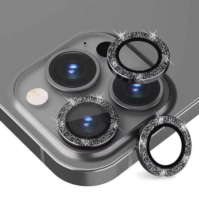 Glitter Camera Lens Protector Cover for iPhone 16 15 Pro Max 13 17 Pro 11 14 15 Plus 12 Mini Tempered Glass Protection Lens Film