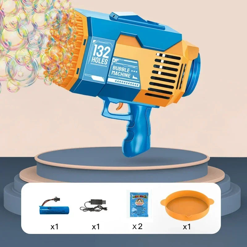132 Holes Bubble Gun Rocket Bubbles Machine Gun Shape Automatic Bazooka Bubble Blower with Light Summer Toys for Children Gift