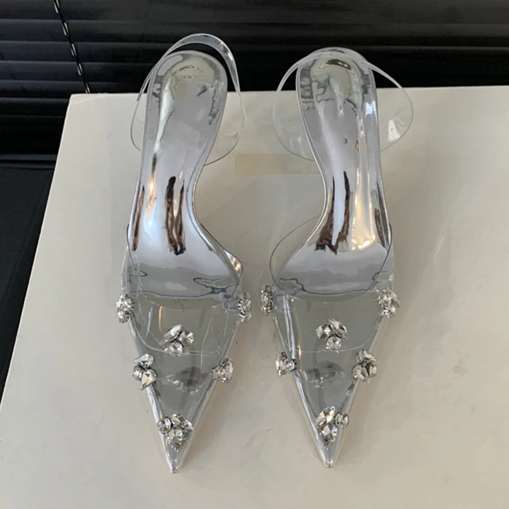 Aneikeh PVC Summer Jelly Shoes Woman Bling Pointed Toe Rome Shallow String Bead Pumps Women Sandals Party Fashion Sweet lip-On