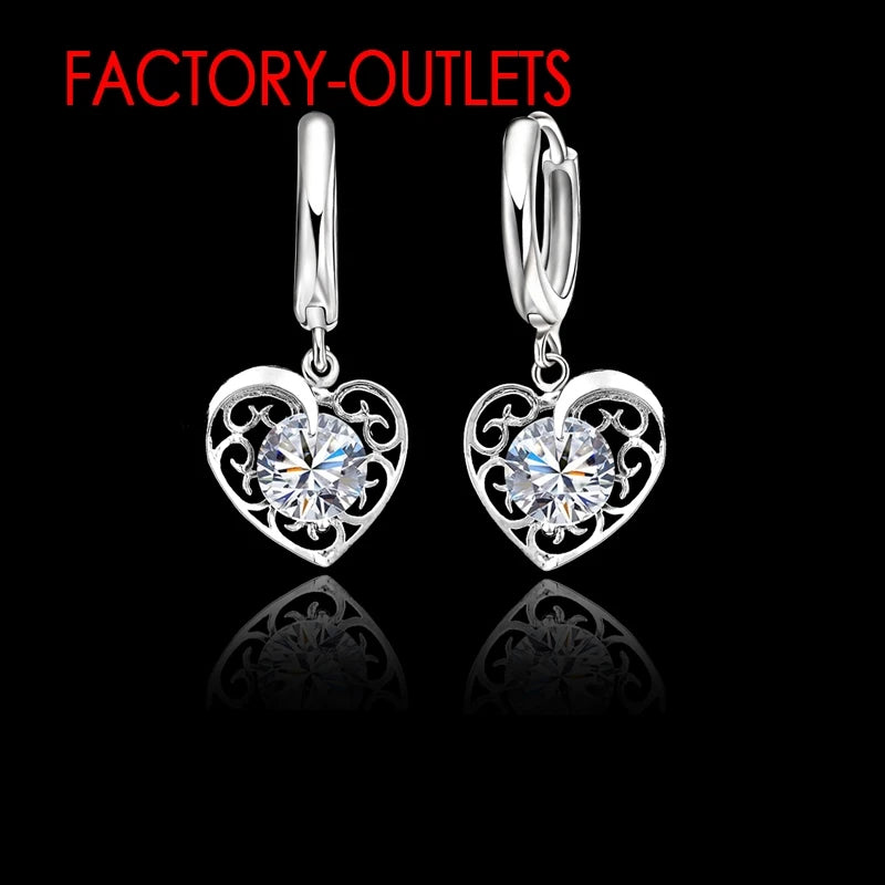 Fashion Jewelry Set 925 Sterling Silver CZ Crystal Heart Design Female Party Engagement  Wholesale All Compatible