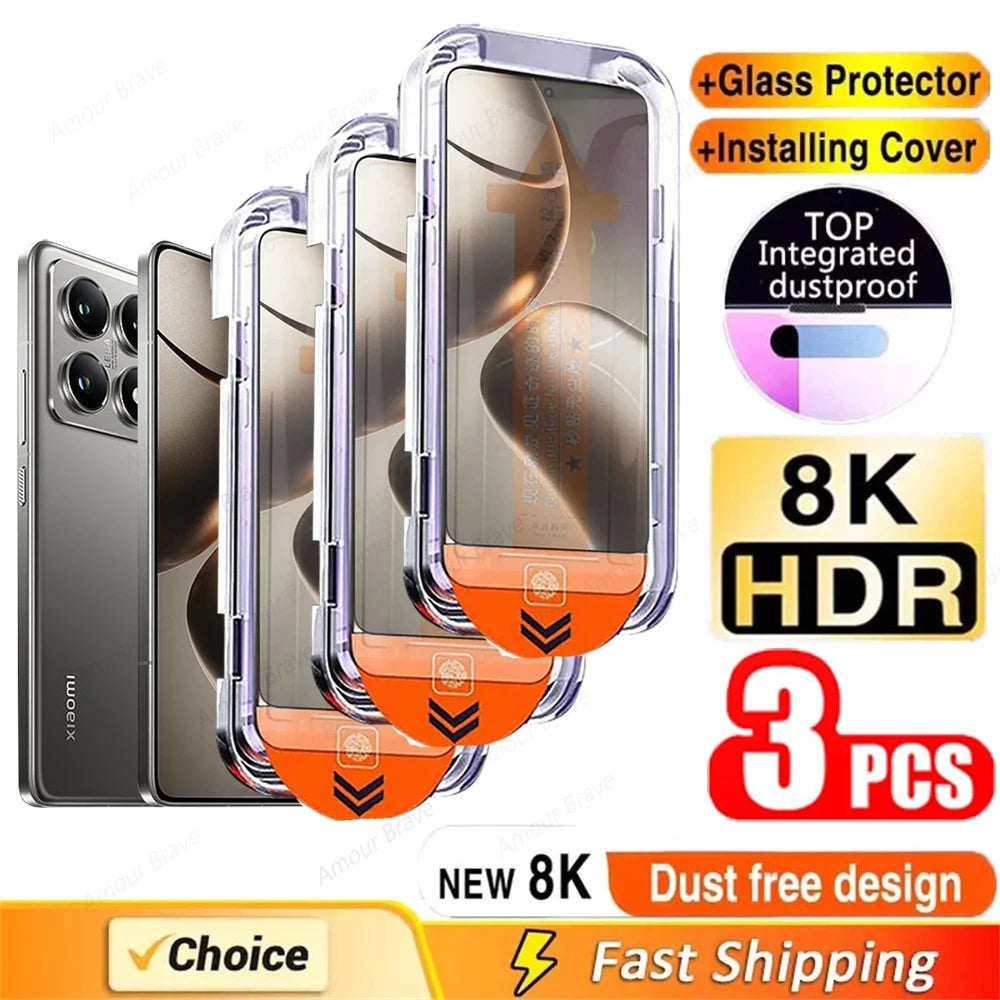1-3PCS Glass For Xiaomi 14T Pro 8K Oleophobic Coating Screen Protector For Xiaomi 14 13 12T Pro Easy Installation Tempered Glass