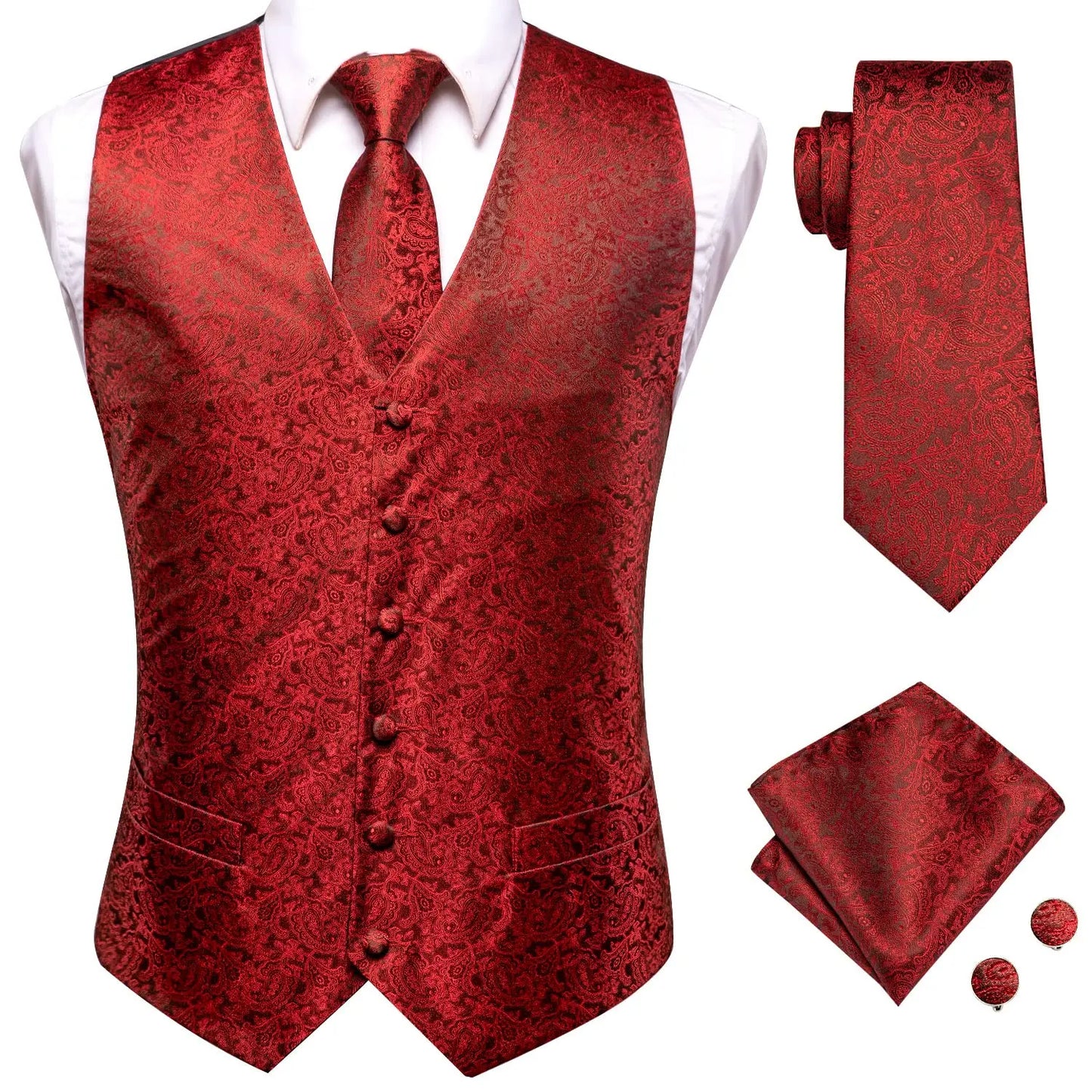 Hi-Tie Brand Silk Mens Vests Grey Black Gold Navy Blue Red Burgundy Jacquard Waistcoat Jacket NeckTie Hanky Cufflinks for Men