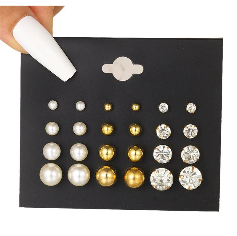 LETAPI 12 pairs/set Female Pearl Earrings Set For Women Bohemian Geometric Stud Earrings for Women Fashion Jewelry Gifts