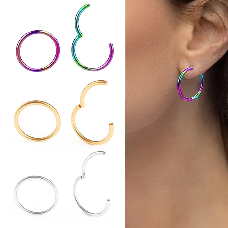 1PC Stainless Steel Nose Hoop Septum Piercing Clicker Hinged Segment Rings Lip Helix Daith Conch Cartilage Earrings Sexy Jewelry