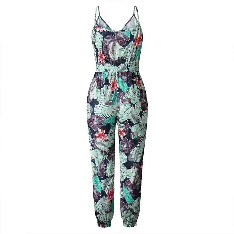V Neck Sexy Bodysuits Women With Belt Body Femme Rompers Feminino Floral Playsuit Overalls Print Summer Jumpsuit Suit Pants