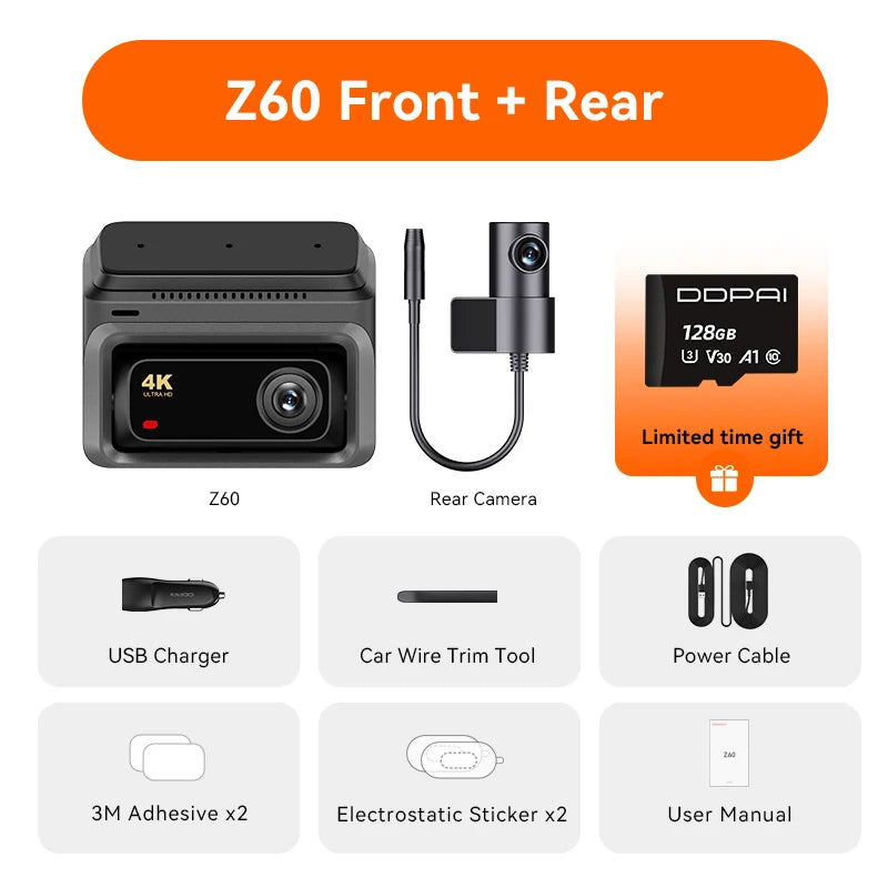 DDPAI Dash Cam Z60 3CH Support Rear and Interior Dash Cam With GPS 5GHz WiFi ADAS NightVISion Dash Camera 24H Parking Monitor