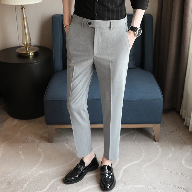 Men's Summer Pants Business Formal Wear Elastic Waist Suit Pants For Men Clothing 2024 Slim Fit Full Length Trousers Big Size 44