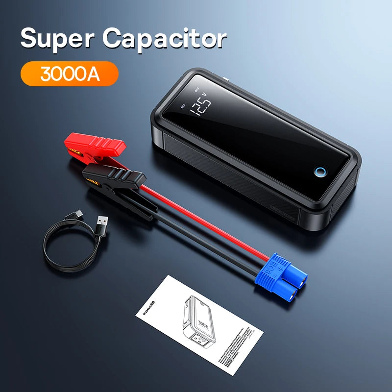 Baseus Super Capacitor Car Jump Starter 3000A Car Booster Device Charger Battery less Portable Car Starting for Emergency Device