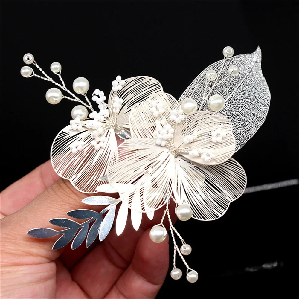 Bride Wedding Hair Combs Gold/Silver Color Alloy Flower Hairpin Clips for Women Birthday Party Headpiece Bridesmaid Hair Jewelry