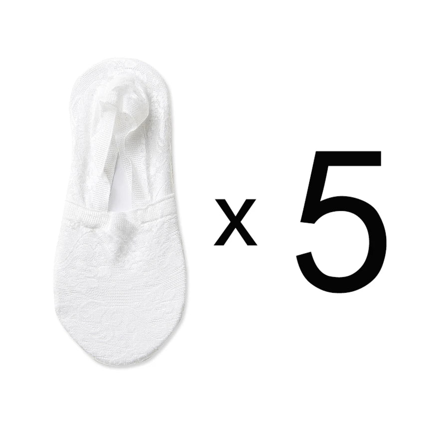 5 Pairs Fashion Women Girls Summer Socks Style Lace Flower Short Sock Antiskid Invisible Ankle Socks New 7 colors