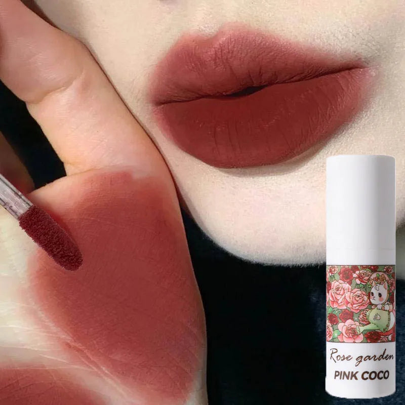 Rose Garden Matte Muse Lip Mud Liquid Lipstick Waterproof Nude Lip Gloss Long Lasting Non-stick Cup Sexy Women Lipgloss Cosmetic