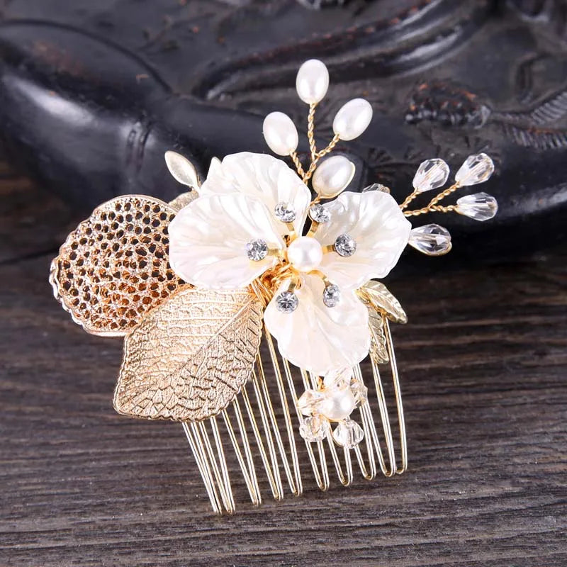 Bride Wedding Hair Combs Gold/Silver Color Alloy Flower Hairpin Clips for Women Birthday Party Headpiece Bridesmaid Hair Jewelry