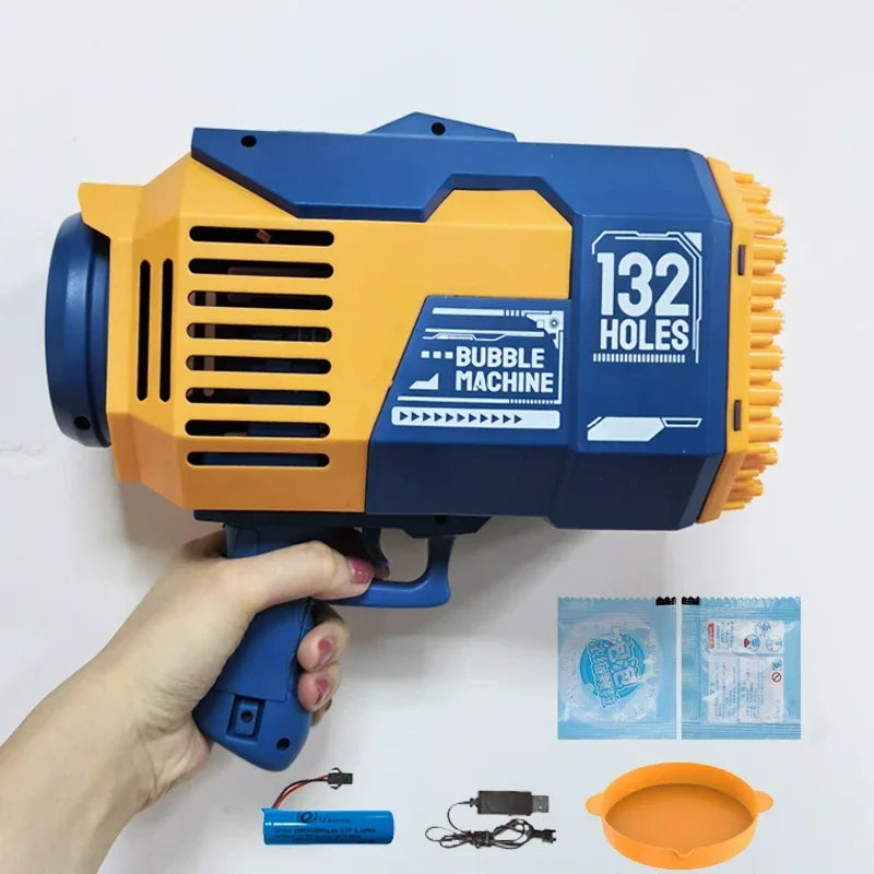 132 Holes Bubble Gun Rocket Bubbles Machine Gun Shape Automatic Bazooka Bubble Blower with Light Summer Toys for Children Gift