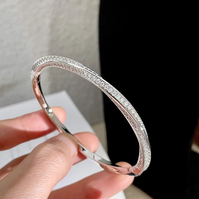 ZAKOL Simple Micro-inlaid Cubic Zirconia Bangle for Women Fashion Geometric CZ Bracelets Wedding Party Jewelry