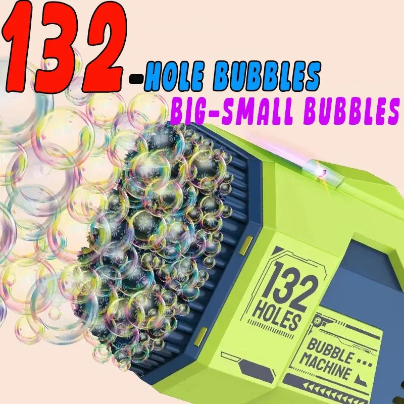 132 Holes Bubble Gun Rocket Bubbles Machine Gun Shape Automatic Bazooka Bubble Blower with Light Summer Toys for Children Gift