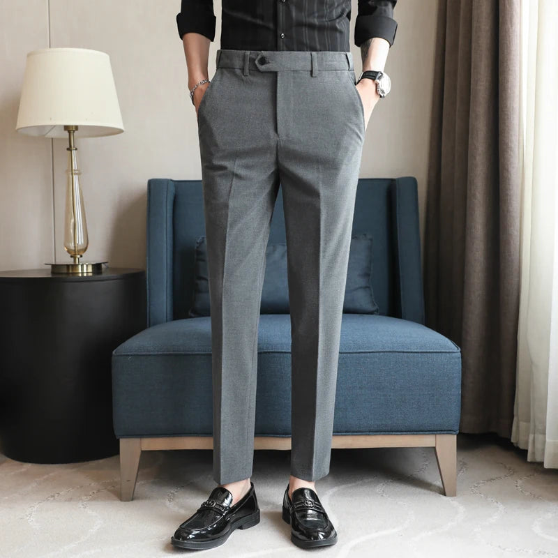 Men's Summer Pants Business Formal Wear Elastic Waist Suit Pants For Men Clothing 2024 Slim Fit Full Length Trousers Big Size 44