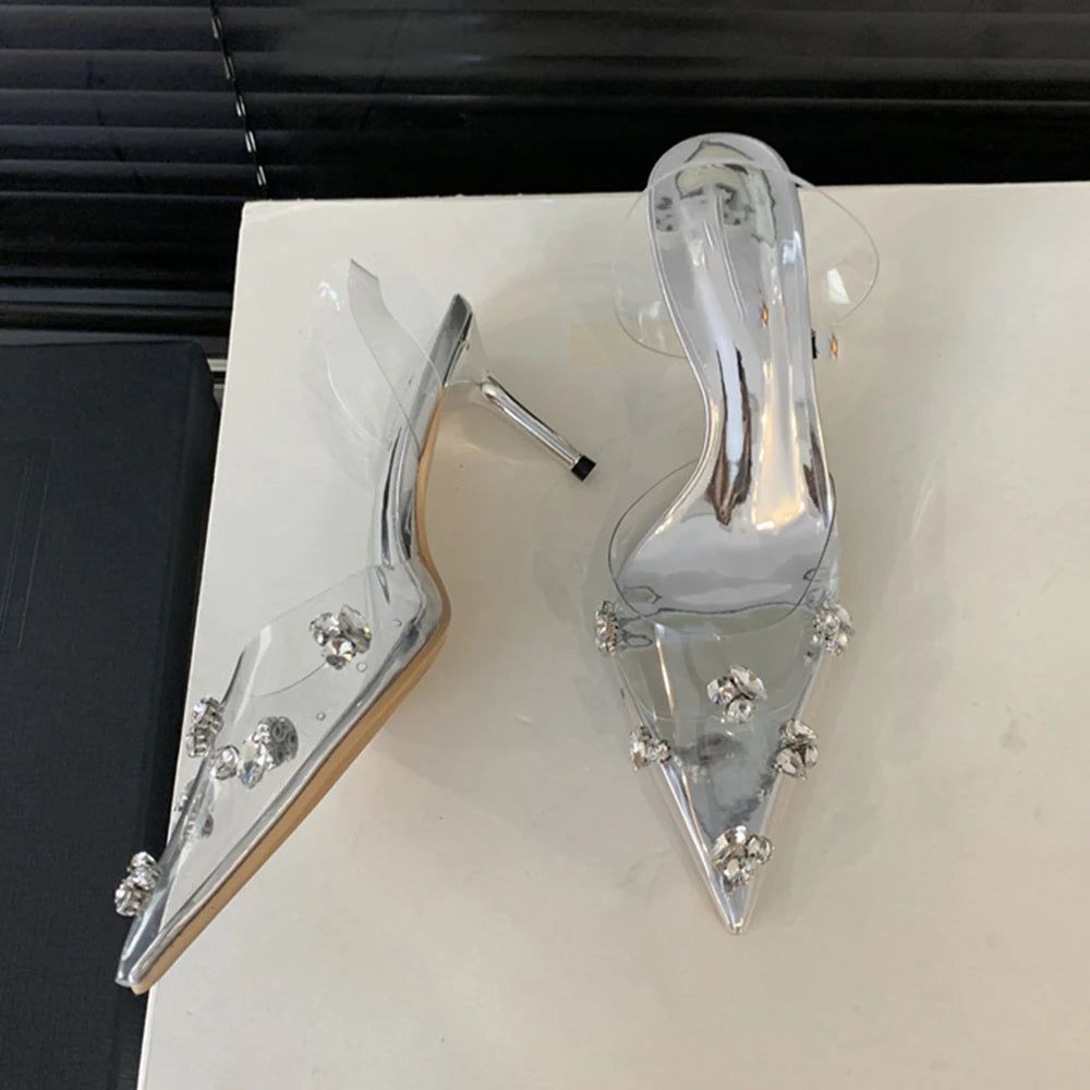 Aneikeh PVC Summer Jelly Shoes Woman Bling Pointed Toe Rome Shallow String Bead Pumps Women Sandals Party Fashion Sweet lip-On