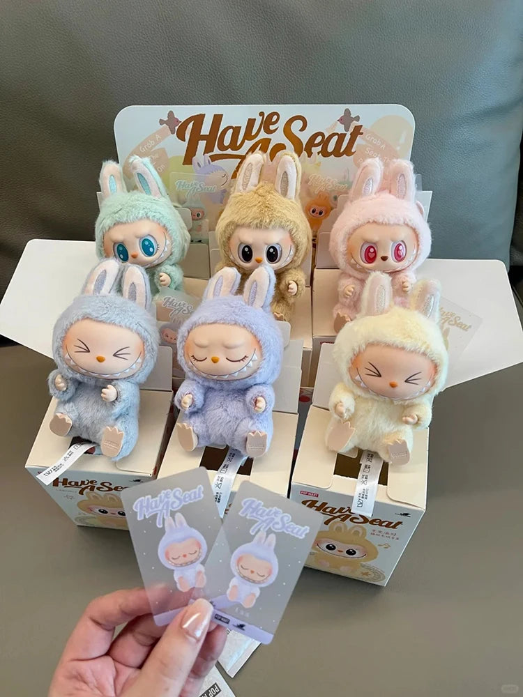 Genuine Labubu Sitting Party Macaron Vinyl Face 2.0 Series Pendant Doll Home Decor Keychain Collection Model Kids Toys Xmas Gift