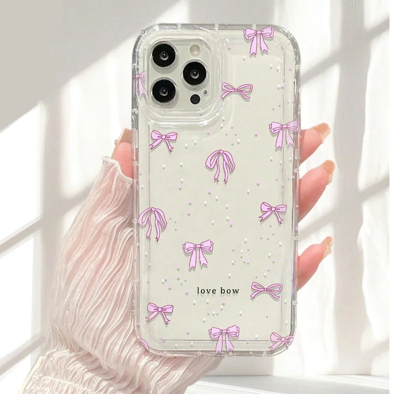 Colorful Bow Print Clear Case  For iPhone 17 16 14 13 12 11 15 Pro Max XR X XS 7 8 Plus Transparent Tpu Shockproof Phone Cover