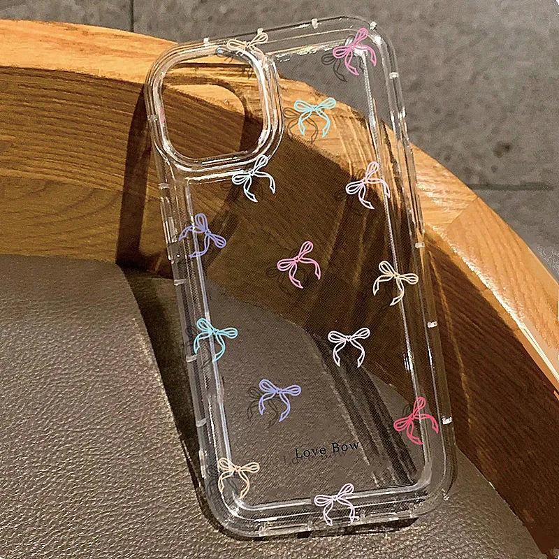 Colorful Bow Print Clear Case  For iPhone 17 16 14 13 12 11 15 Pro Max XR X XS 7 8 Plus Transparent Tpu Shockproof Phone Cover