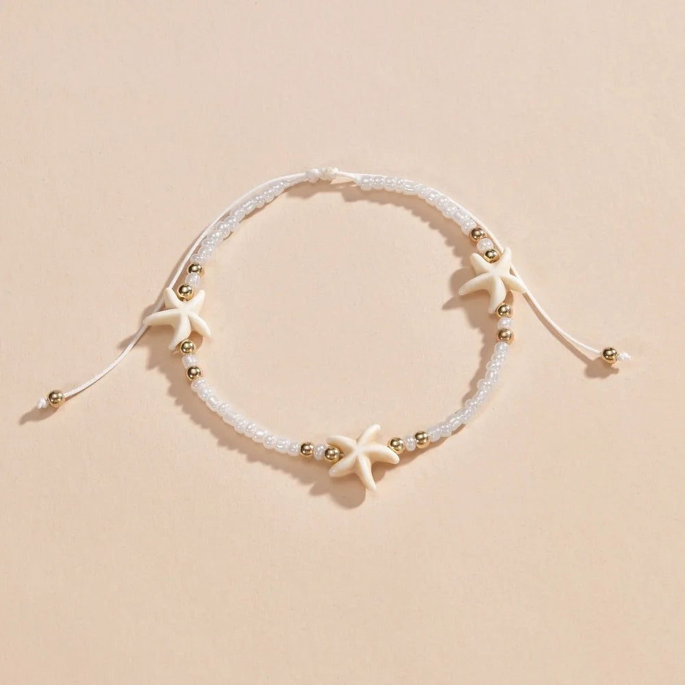 Simple Beaded Weaving Adjustable Starfish Anklets For Women Rope Chain Ankle Bracelet Beach Jewelry Summer Accessories