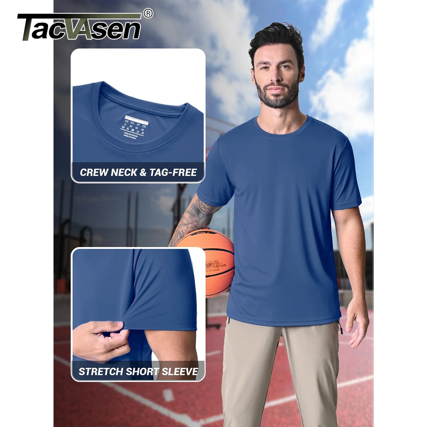 TACVASEN UPF 50+ Soft Summer T-shirts Men's Anti-UV Skin Sun Protection Performance Shirts Gym Sports Casual Fishing Tee Tops