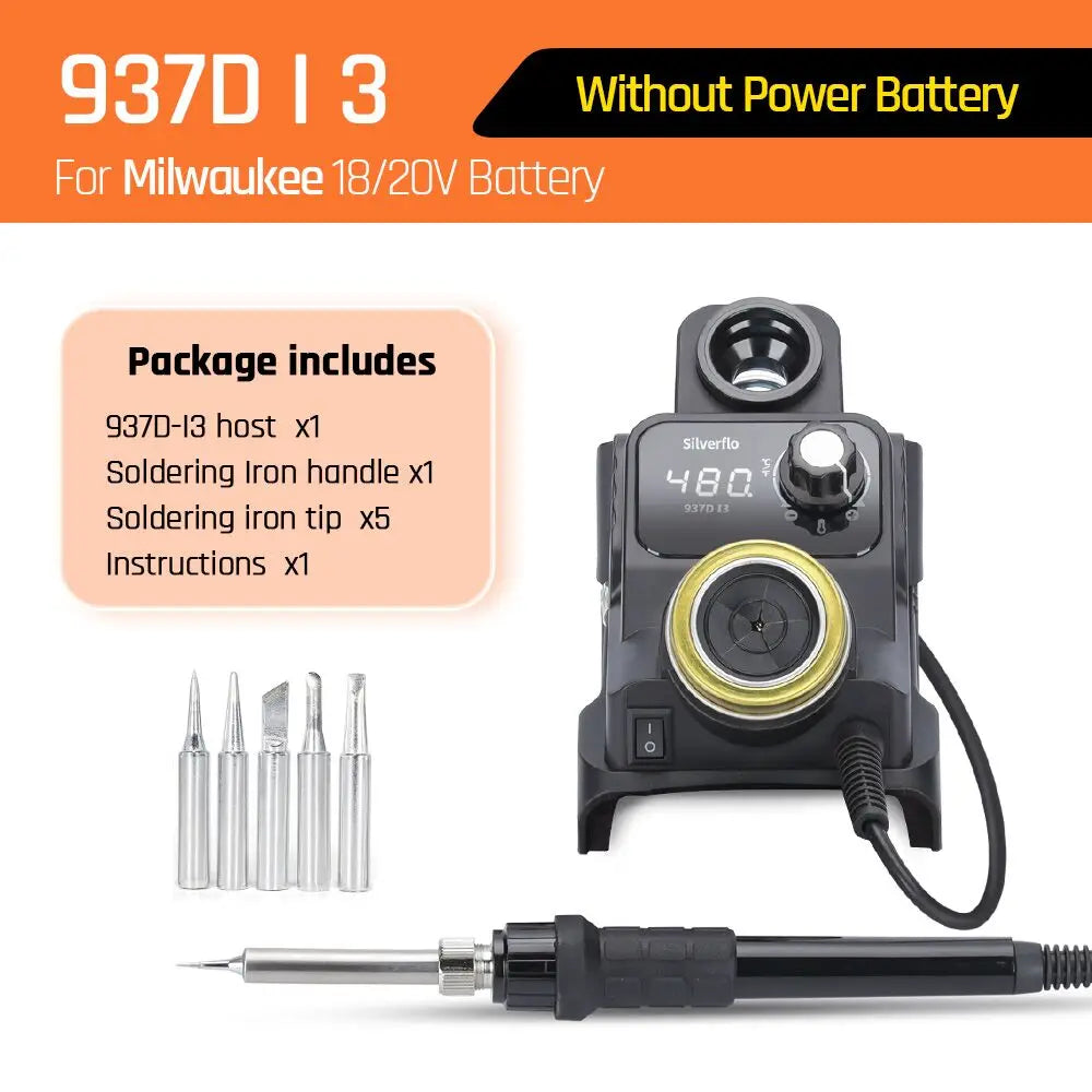Silverflo 937DI Cordless Soldering Station Portable Soldering Station with Sleep Mode for DEWALT/Milwaukee/MAKITA/Battery 18/20V