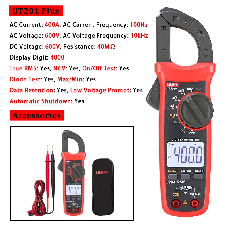 UNI-T UT210E UT202A UT204 Plus Clamp Meter AC/DC Digital Voltmeter Ammeter Pliers Multimeter Professional Electrical Multitester