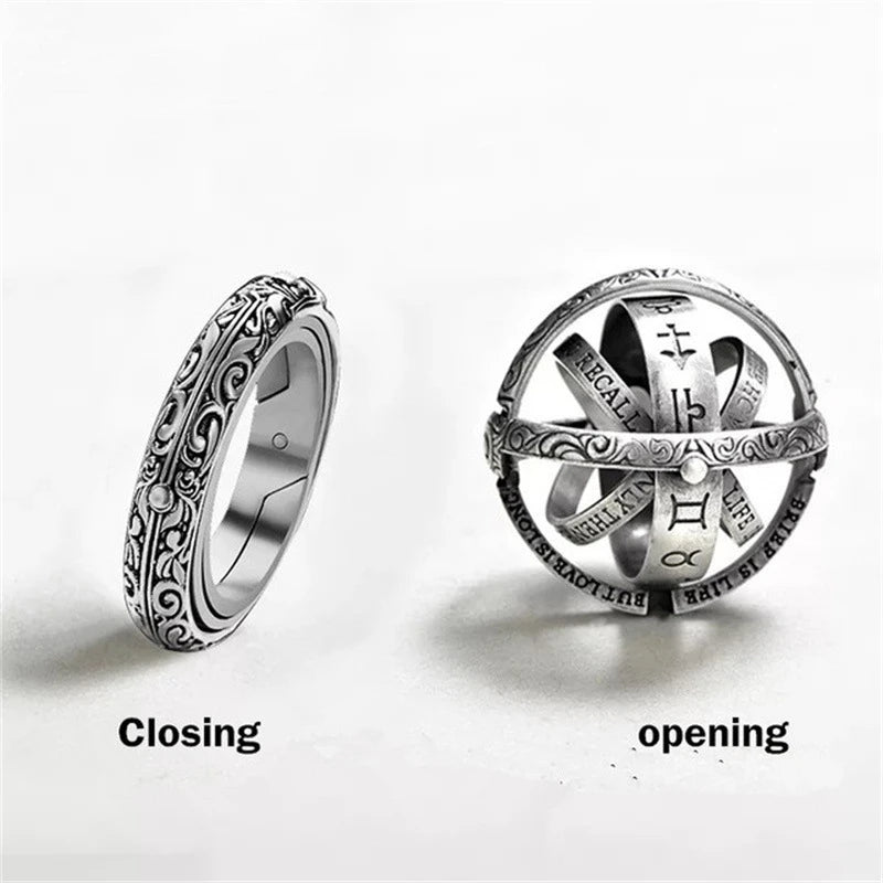 Vintage Astronomical Ball Alloy Men's and Women's Rings Creative Complex Rotating Cosmic Ring Deformable Rotating Ring Necklace