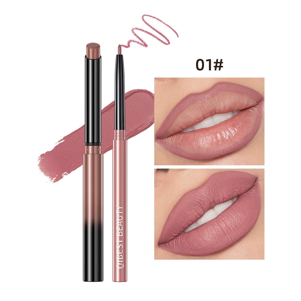 QIBEST Matte Nude Lipstick Pen Lipliner Pencil Set