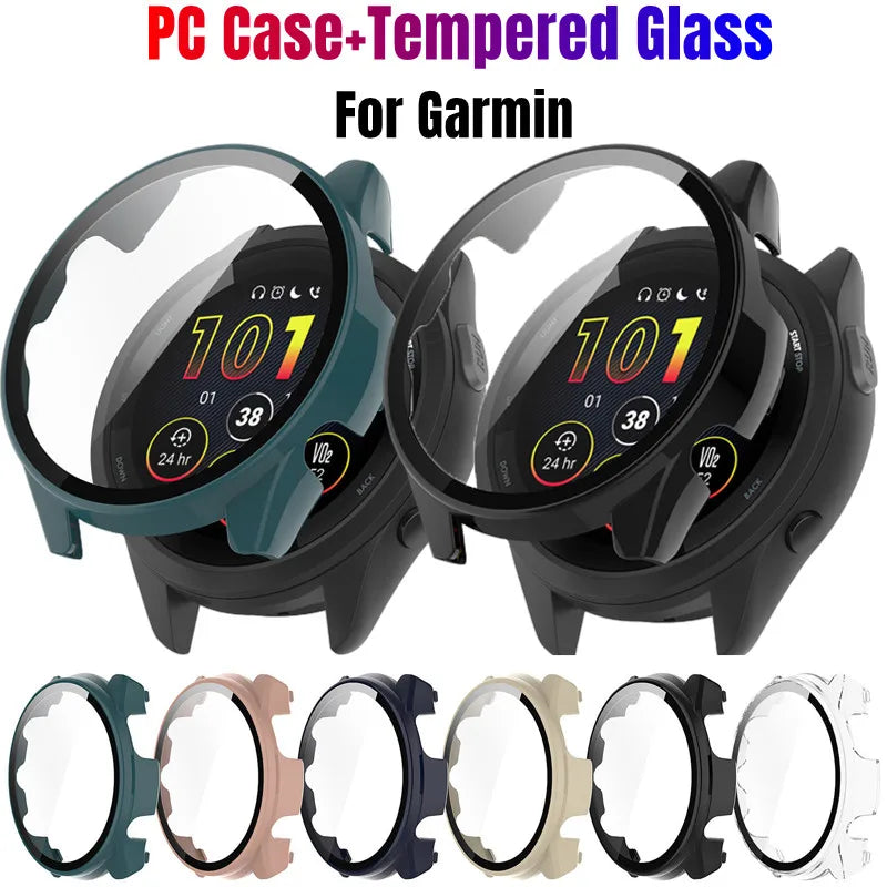 PC Case+Tempered Glass For Garmin Forerunner 265 265S 965 955 255 255S Forerunner 255 255S 955 965 Screen Protector Watch Cover
