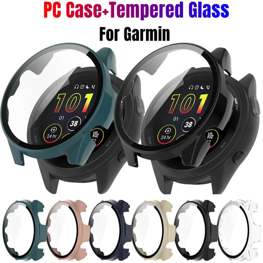 PC Case+Tempered Glass For Garmin Forerunner 265 265S 965 955 255 255S Forerunner 255 255S 955 965 Screen Protector Watch Cover