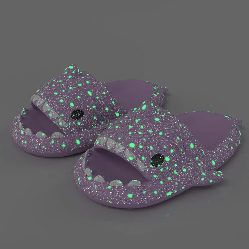 Halloween Pumpkin Night Light Shark Slippers Women Luminous Sandal Couple Home Non-slip Creative Slides Men Outside Flip Flops