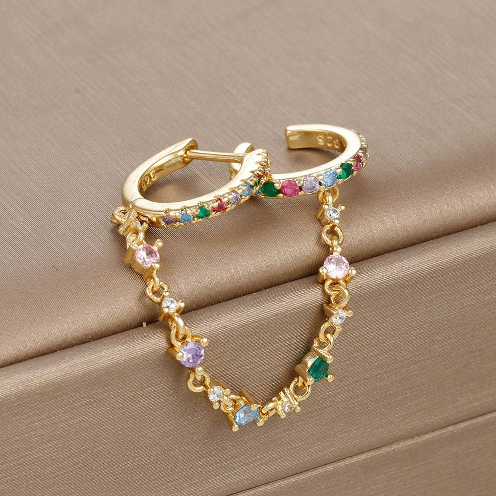 Europe and America CZ Crystal Chain Drop Earrings Stainless Steel Pendant Ear Buckle Fashion Jewelry For Women Birthday Gifts