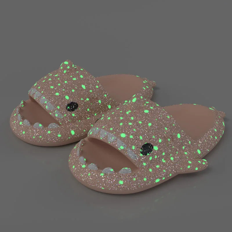 Halloween Pumpkin Night Light Shark Slippers Women Luminous Sandal Couple Home Non-slip Creative Slides Men Outside Flip Flops