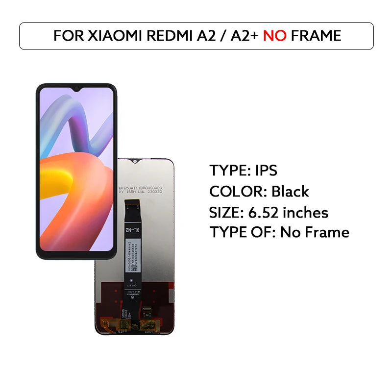 6.52" IPS LCD Display For Xiaomi Redmi A2 A2+ A2 Plus Touch Screen Digitizer Assembly 23028RN4DG 23028RNCAG Replacement Parts