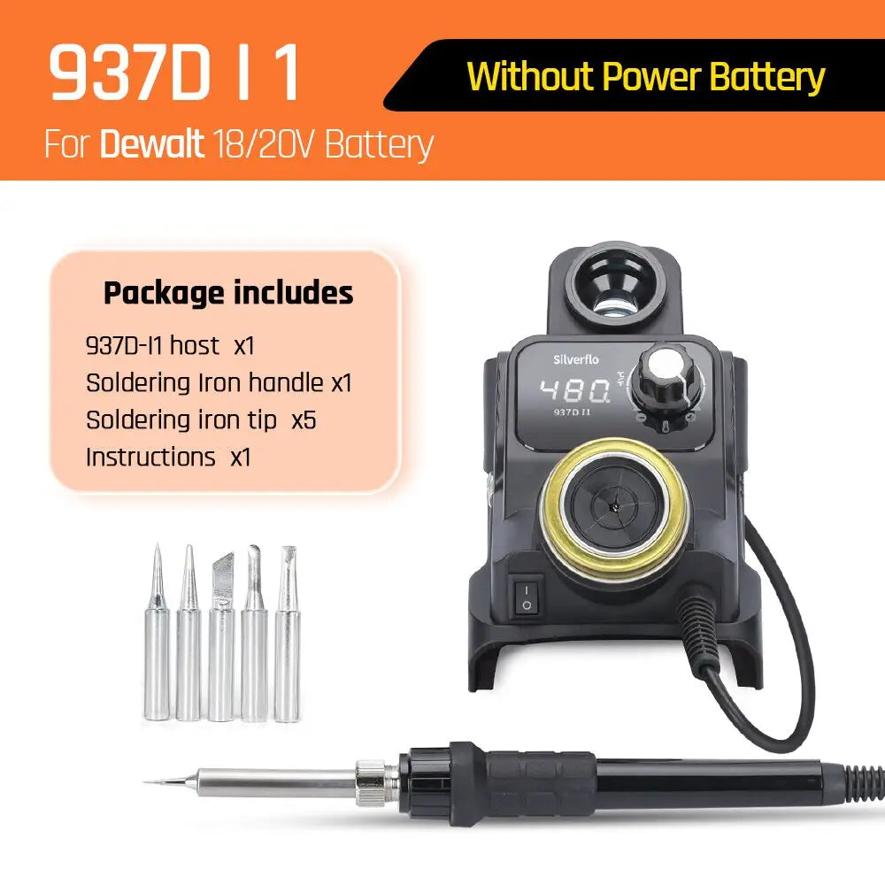 Silverflo 937DI Cordless Soldering Station Portable Soldering Station with Sleep Mode for DEWALT/Milwaukee/MAKITA/Battery 18/20V