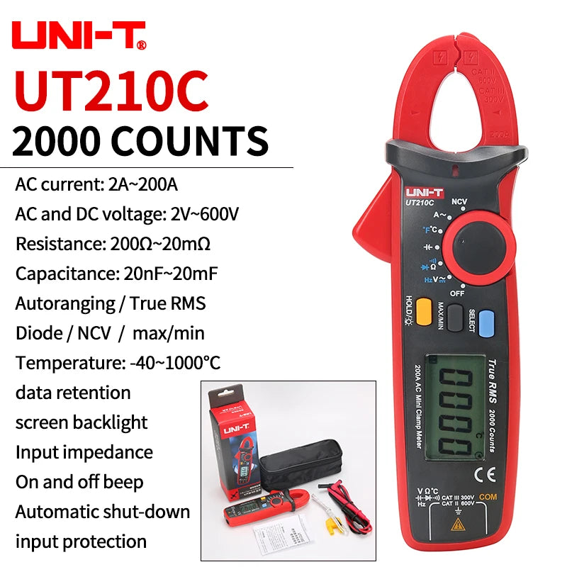 UNI-T UT210E UT202A UT204 Plus Clamp Meter AC/DC Digital Voltmeter Ammeter Pliers Multimeter Professional Electrical Multitester